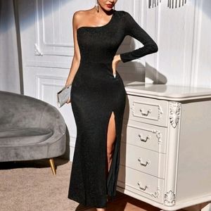 Black one shoulder midi dress